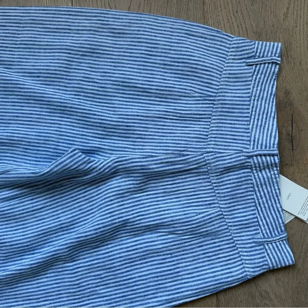 NWT Mango Striped Linen Blend Trousers Blue and White 2